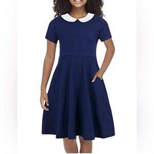 Navy Blue Kids Dress with White Collar size 12 NWT